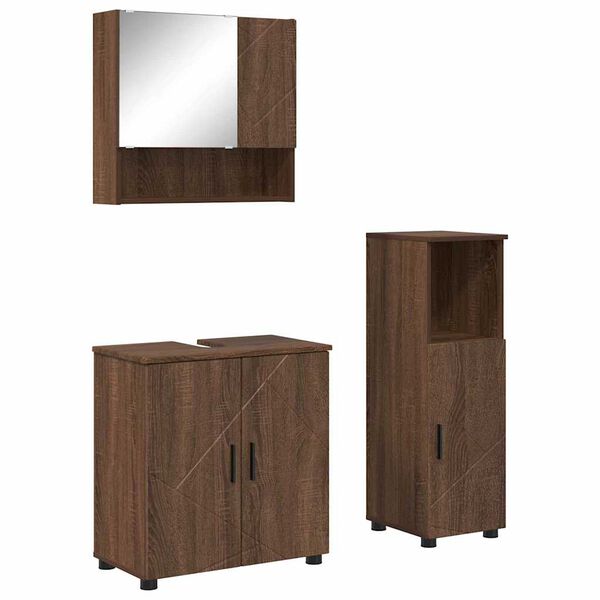 vidaXL Bathroom Furniture Set 3 pcs Brown Oak Engineered wood & Metal