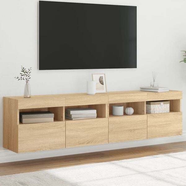 vidaXL TV Wall Cabinets with LED Lights 2 pcs Sonoma Oak 80x30x40 cm