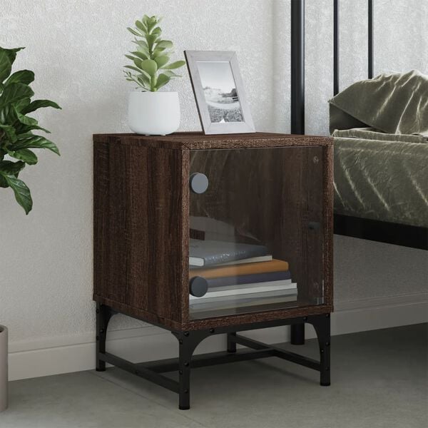 vidaXL Bedside Cabinet with Glass Door Brown Oak 35x37x50 cm