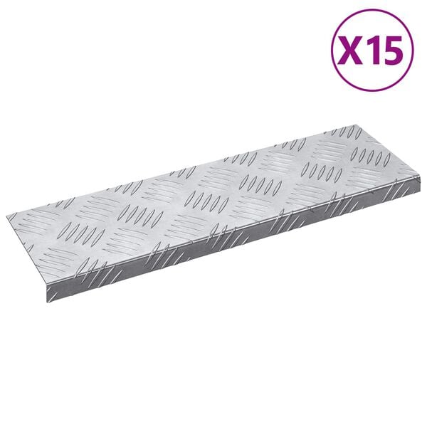 vidaXL Stair Tread Rectangular 15 pcs Silver 60 x 18 cm Aluminium