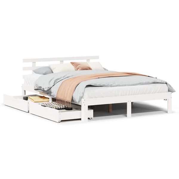 vidaXL Bed Frame with Drawers without Mattress White 160x200 cm