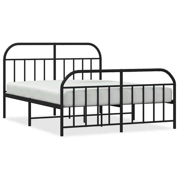 vidaXL Metal Bed Frame without Mattress with Footboard Black 135x190cm