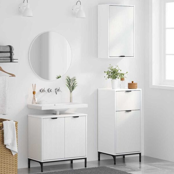 vidaXL Bathroom Furniture Set 3 pcs White Engineered Wood and Metal