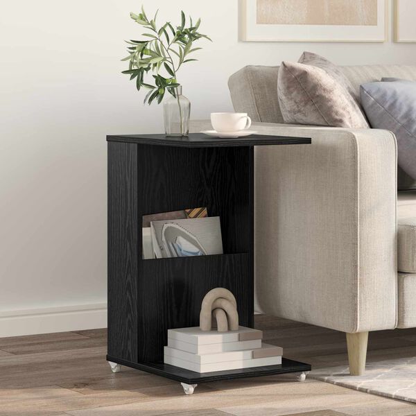 vidaXL Side Table with Wheel Black Oak 40 x 35 x 60 cm Engineered Wood