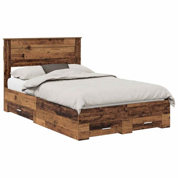vidaXL Bed Frame with Headboard Old Wood 120 x 190 cm Engineered Wood