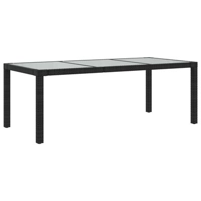 vidaXL Garden Table Black 190x90x75 cm Tempered Glass and Poly Rattan