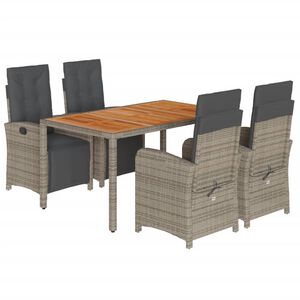 vidaXL 5 Piece Garden Dining Set with Cushions Grey Poly Rattan