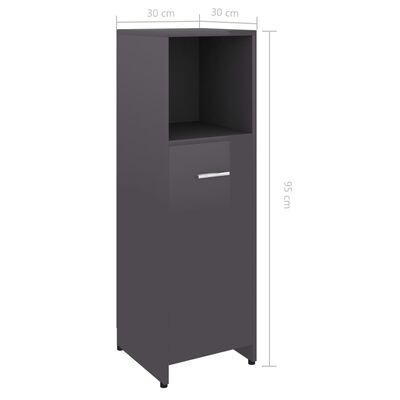 vidaXL Bathroom Cabinet High Gloss Grey 30x30x95 cm Chipboard