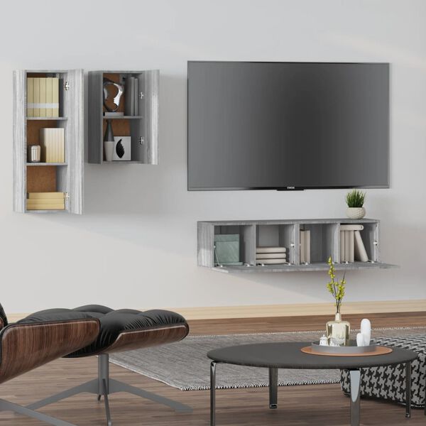 vidaXL 4 Piece TV Cabinet Set Grey Sonoma Engineered Wood