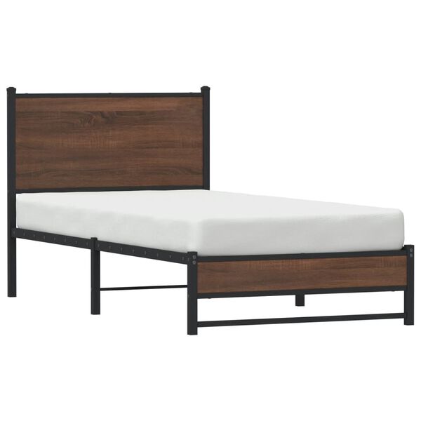 vidaXL Metal Bed Frame without Mattress Brown Oak 75x190 cm Small Single