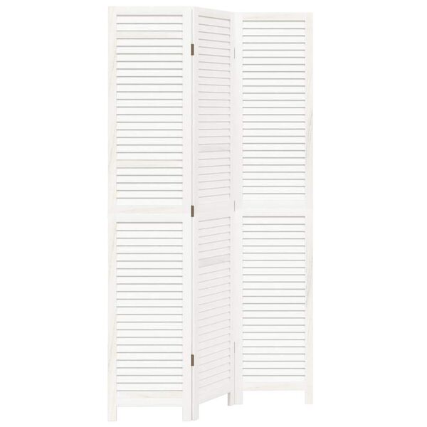 vidaXL Room Divider 3 Panels White Solid Wood Paulownia