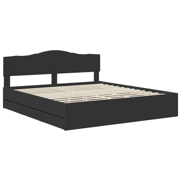 vidaXL Bed Frame with Drawer Black 200 x 200 cm Engineer Wood