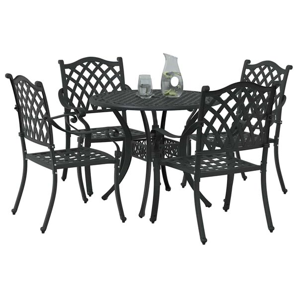 vidaXL Garden Dining Set 5 pcs Black 90 x 90 x 75 cm Cast Aluminium