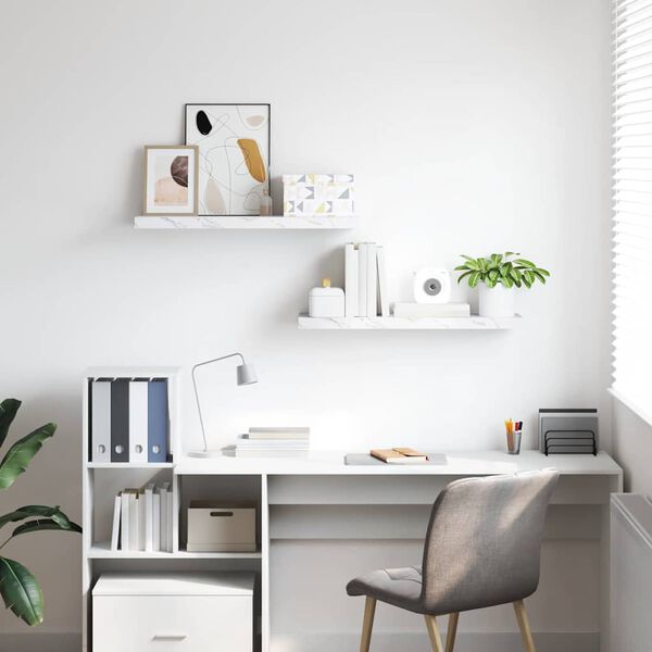 vidaXL Wall Shelf 2 pcs White Marble 90 x 23.5 x 4 cm Engineered Wood