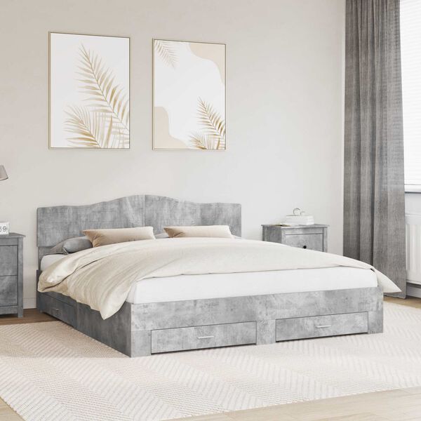 vidaXL Bed Frame Concrete Grey 180 x 200 cm Engineered Wood