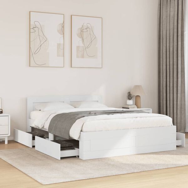 vidaXL Bed Frame with Headboard without Mattress White 140x190 cm