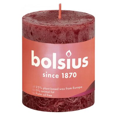 Bolsius Rustic Pillar Candles Shine 4 pcs 80x68 mm Velvet Red