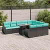 vidaXL 11 Piece Garden Sofa Set with Cushions Black Poly Rattan Acacia