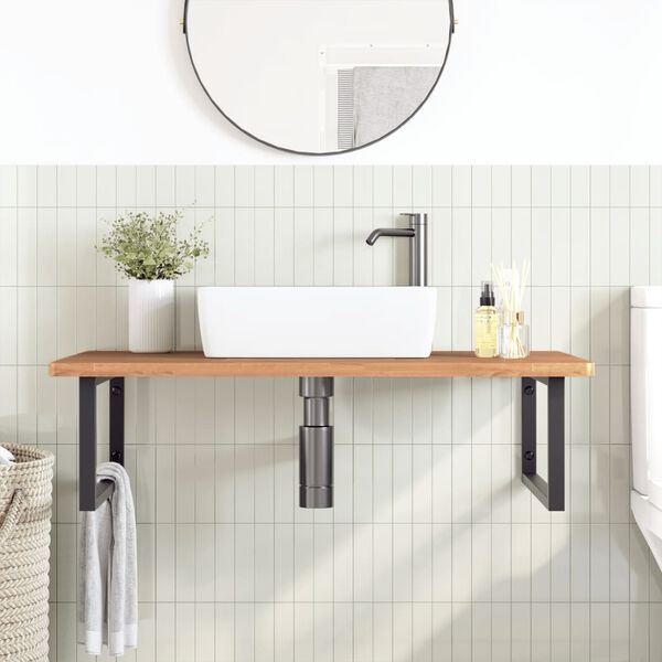 vidaXL Basin Shelf Wall Mounted Steel and Solid Wood Beech