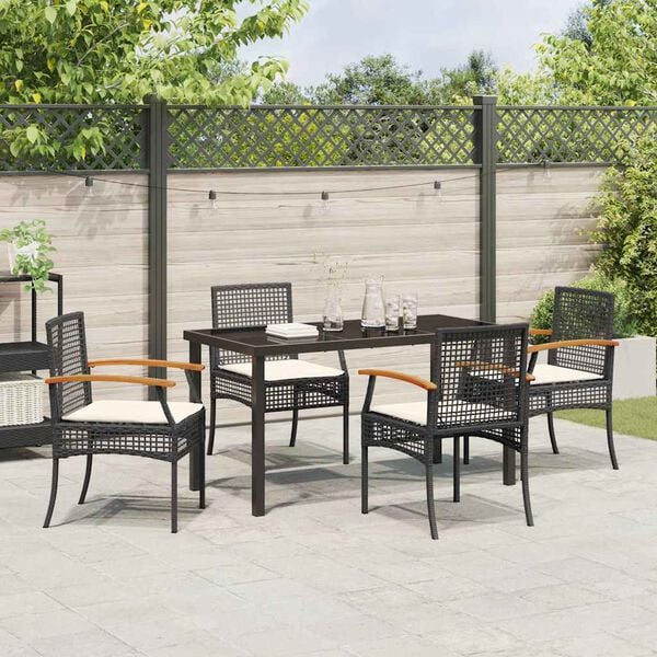 vidaXL Garden Dining Set 5 pcs Black Poly Rattan