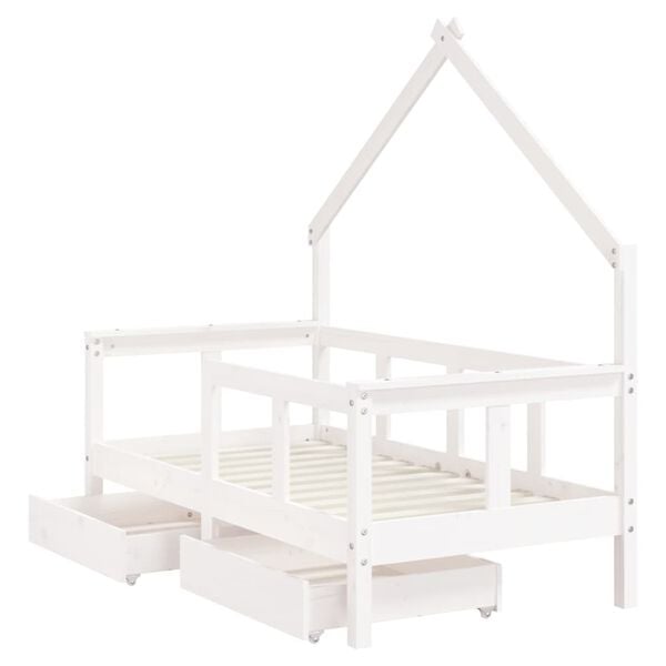 vidaXL Kids Bed Frame with Drawers White 70x140 cm Solid Wood Pine