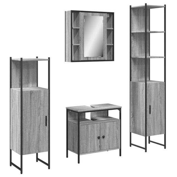 vidaXL 4 Piece Bathroom Cabinet Set Grey Sonoma Engineered Wood