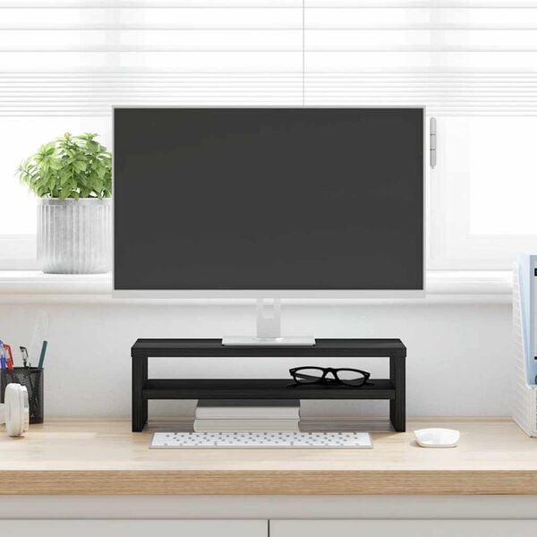 vidaXL Monitor Stand Black Oak 42x24x13 cm Engineered Wood