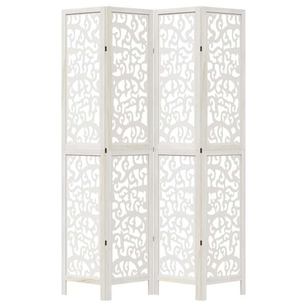 vidaXL Room Divider 4 Panels White Solid Wood Paulownia