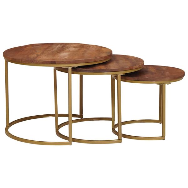 vidaXL Nesting Coffee Tables 3 pcs Solid Mango Wood and Steel
