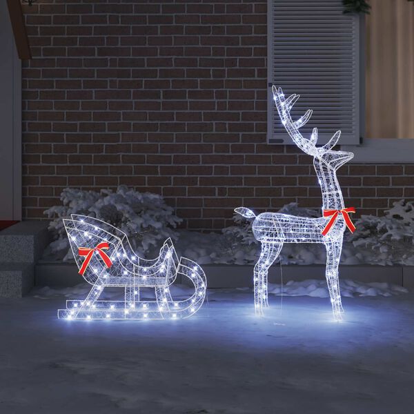 vidaXL Reindeer Pull Sleigh Cold white 70 x 26 x 128.5 cm Acrylic