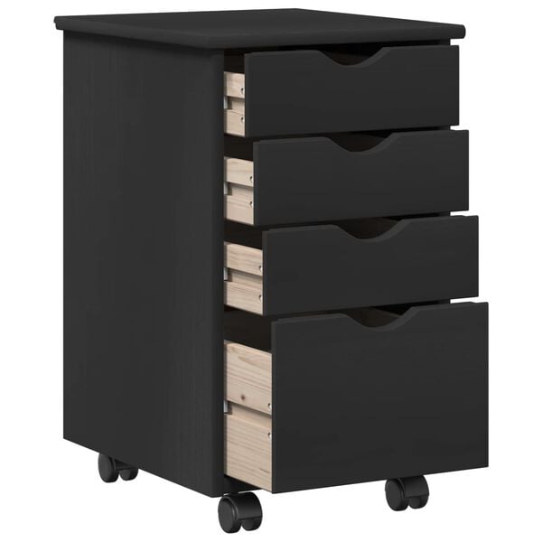 vidaXL Rolling Cabinet Black 34 x 39 x 56 cm Solid Pine Wood