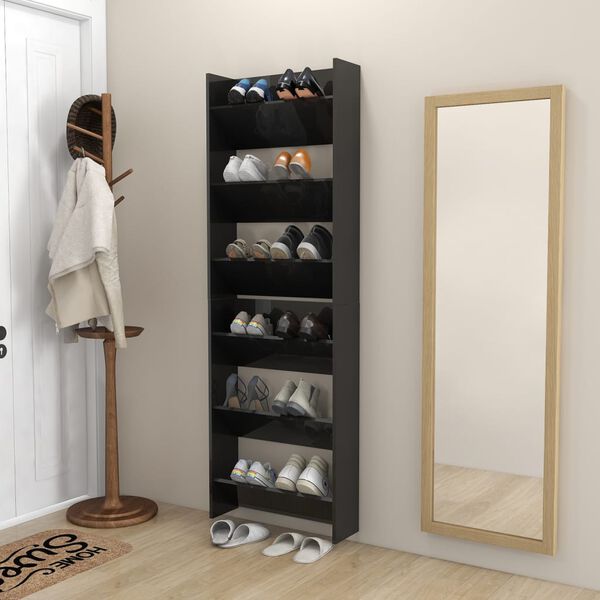 vidaXL Wall Shoe Cabinets 2 pcs High Gloss Black 60x18x90cm Engineered Wood
