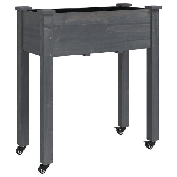 vidaXL Wheeled Planter with Liner Grey 71x37x80 cm Solid Wood Fir