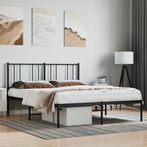 vidaXL Metal Bed Frame without Mattress with Headboard Black 140x200cm
