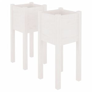 vidaXL Garden Planters 2 pcs White 31x31x70 cm Solid Pinewood