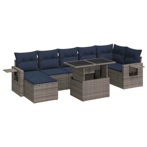 vidaXL 8 Piece Garden Sofa Set with Cushions Grey Poly Rattan Acacia