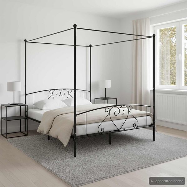 vidaXL Bed Frame without Mattress with Canopy Black 200x200 cm Metal
