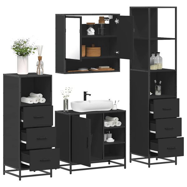 vidaXL 4&nbsp;Piece Bathroom Furniture Set&nbsp;Black Engineered Wood