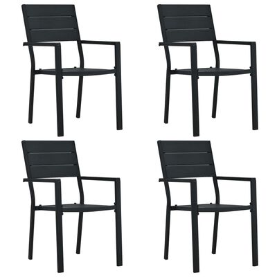 vidaXL Garden Chairs 4 pcs Black HDPE Wood Look