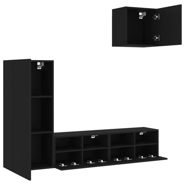 vidaXL 4 Piece TV Wall Units Black Engineered Wood