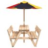 vidaXL Picnic Table for 4 Kids with Umbrella Solid Wood Fir
