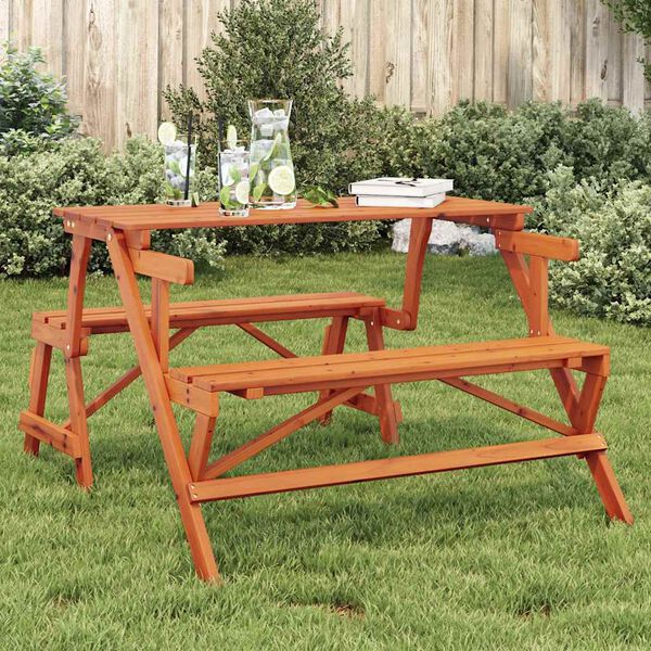 vidaXL Picnic Table with Benches Solid Wood Fir 2-in-1 Convertible