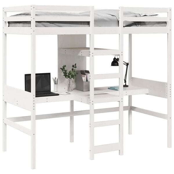 vidaXL Loft Bed Frame without Mattress White 75x190cm Solid Wood Pine