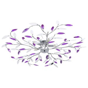 vidaXL Ceiling Lamp with Acrylic Crystal Leaf Arms for 5 E14 Bulbs Purple