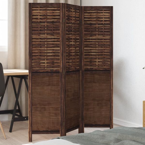 vidaXL Room Divider 3 Panels Dark Brown Solid Wood Paulownia