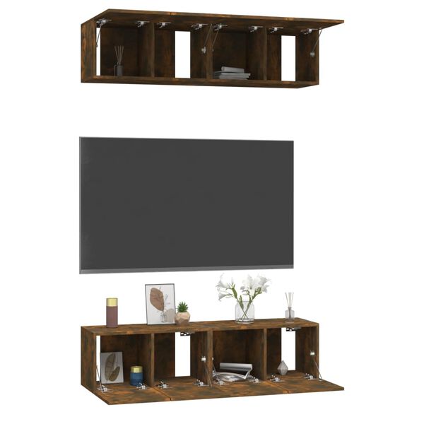 vidaXL Wall TV Cabinets 4 pcs Smoked Oak 60x30x30 cm Engineered Wood