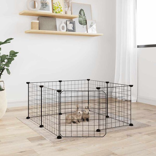 vidaXL 8-Panel Pet Cage with Door Black 35x35 cm Steel