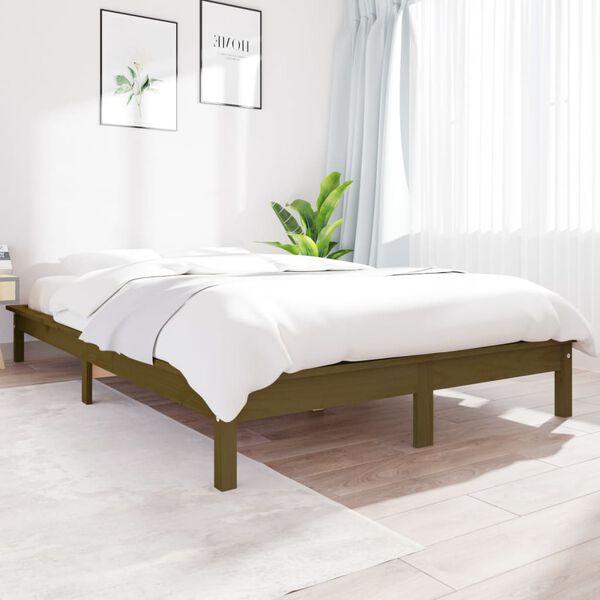 vidaXL Bed Frame without Mattress Honey Brown Double Solid Wood