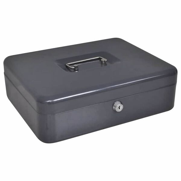 vidaXL Cash Box with Lock Dark grey 30 x 24 x 9 cm Steel