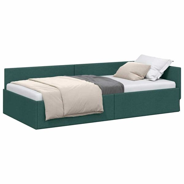 vidaXL Corner Bed Frame Dark Green 90 cm x 190 cm Velvet